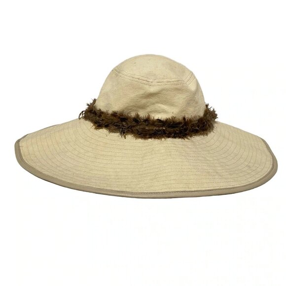 GUCCI - Beige Dark Brown Cotton Leather Feather Hat main image 12